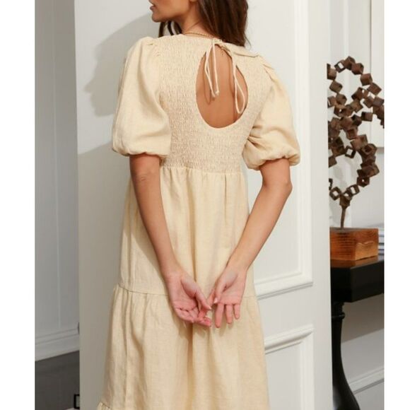 FAITHFULL THE BRAND Alberte Puff Sleeve Smock Midi Dress - Picture 3 of 11